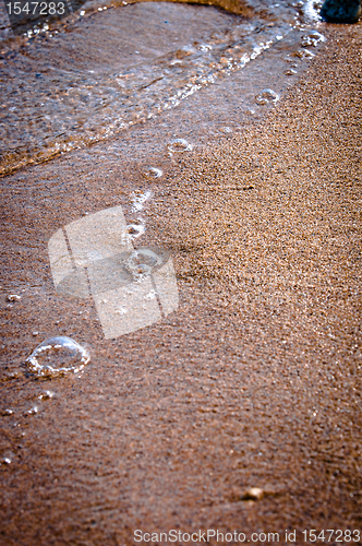 Image of Bubbles and sand on the shore of the beach