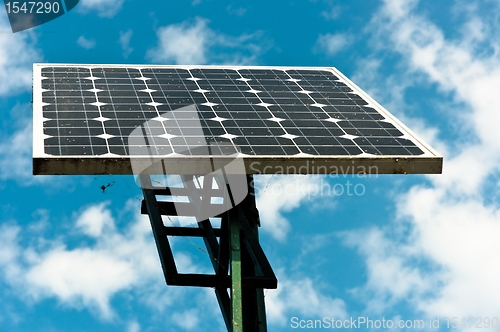 Image of Solar energy panels looking towards the sky