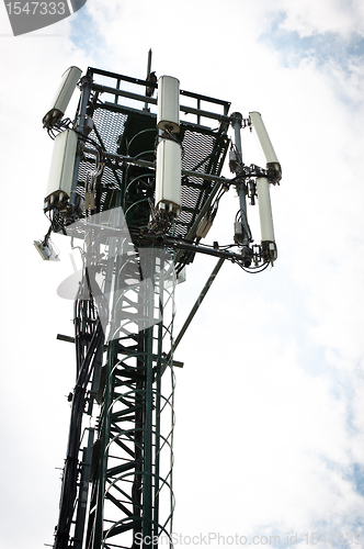 Image of Steel radio tower against blue sky