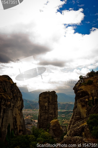 Image of Beautiful tall mountains against blue sky