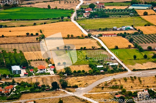 Image of Aerial view of green fields 