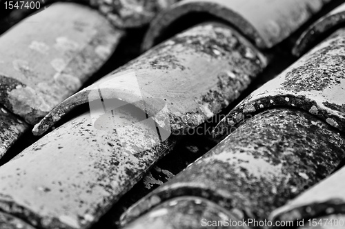 Image of old Tiled roof closeup 