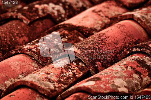 Image of old Tiled roof closeup 