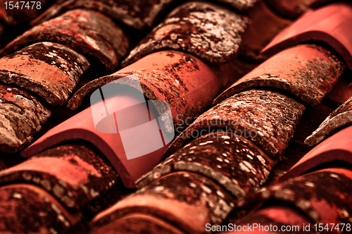 Image of old Tiled roof closeup 