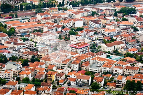 Image of Aerial view of a village with small houses