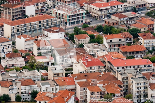 Image of Aerial view of a village with small houses