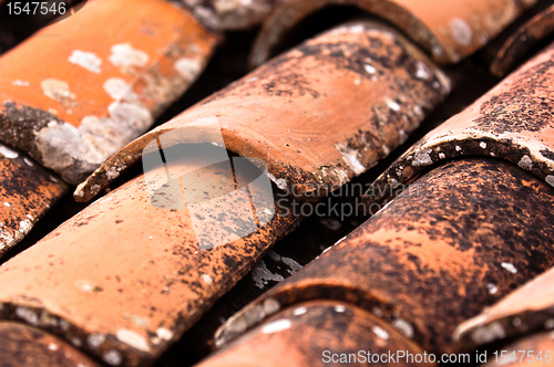 Image of old Tiled roof closeup 