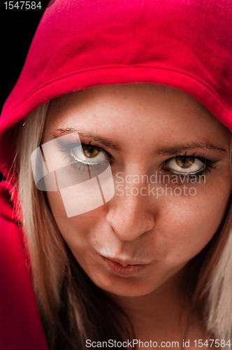 Image of Beautiful blond girl in red hood