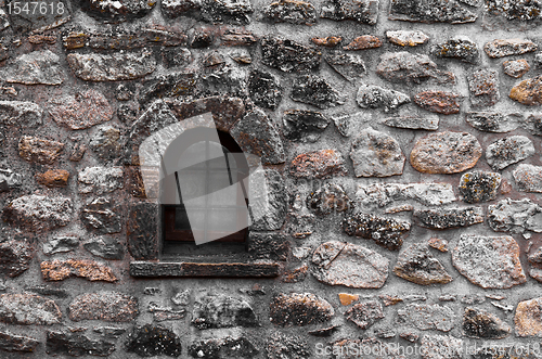 Image of Old windows on brick wall
