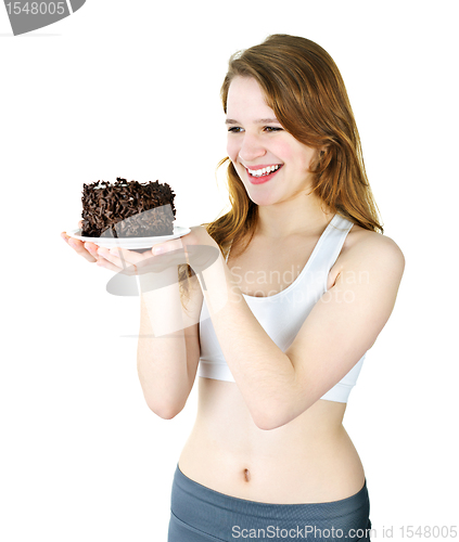 Image of Young girl holding chocolate cake