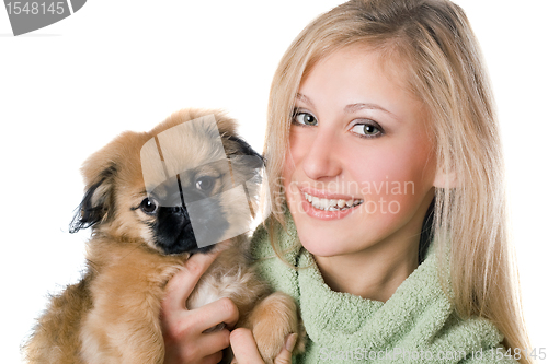 Image of Ð¡heerful woman with a pekinese