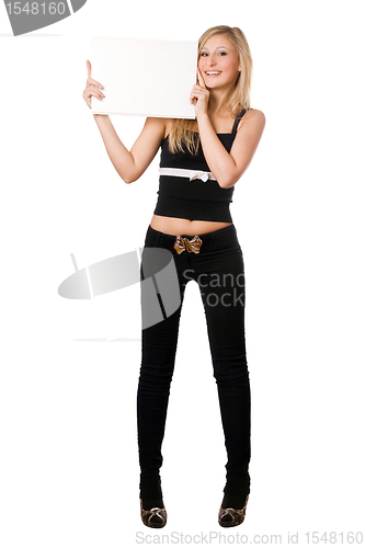 Image of Blonde posing with white board