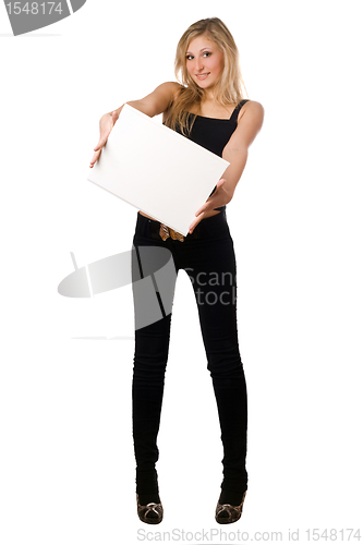 Image of Blonde posing with white board