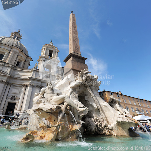 Image of fountain of four rivers in Piazza Navona, Rome