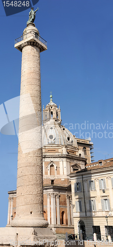 Image of Traian column and Santa Maria di Loreto in Rome, Italy