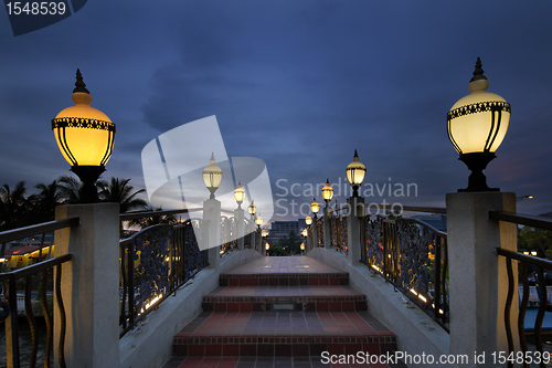 Image of Bridge Over Melaka River at Blue Hour