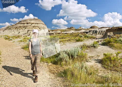 Image of Hiker in badlands of Alberta, Canada