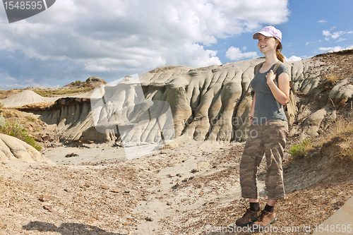 Image of Hiker in badlands of Alberta, Canada