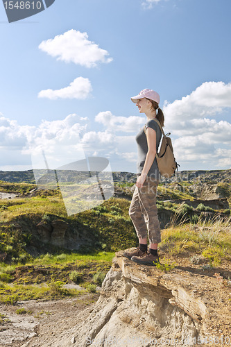 Image of Hiker in badlands of Alberta, Canada