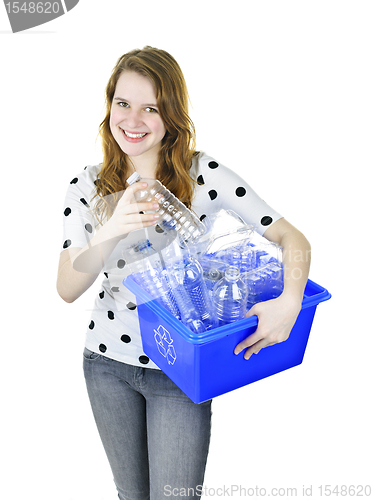 Image of Young woman with recycling box