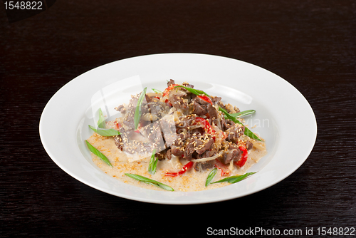Image of sliced beef roasted with vegetables