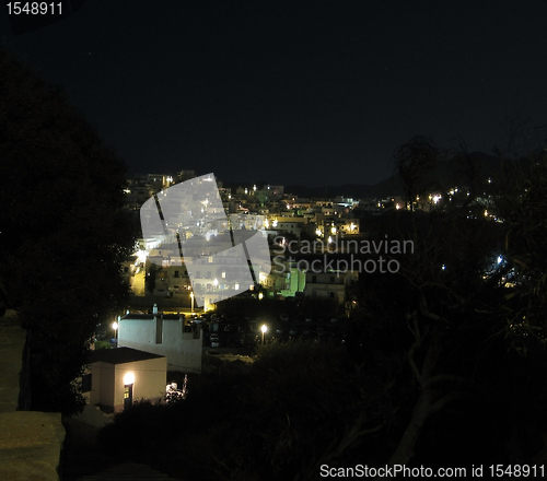 Image of city of Naxos in Greece at night