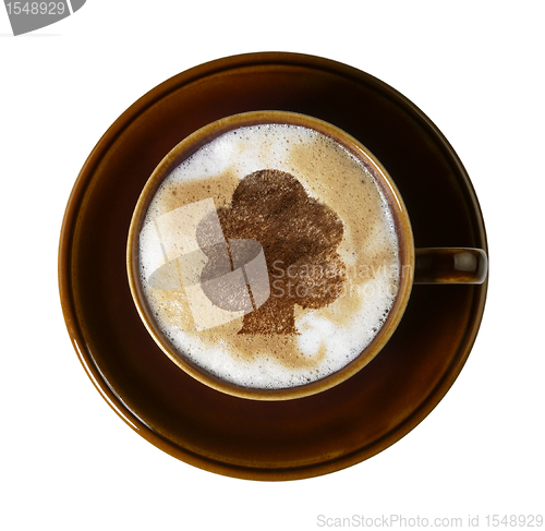 Image of brown porcelain cup with marbled milk froth