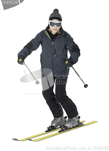 Image of dark dressed skiing woman