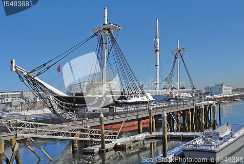 Image of USS Constitution anchoring in Boston