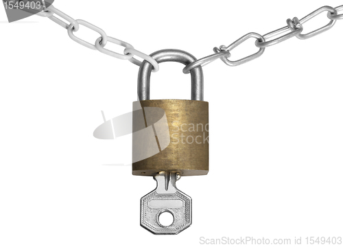 Image of padlock with key and chains