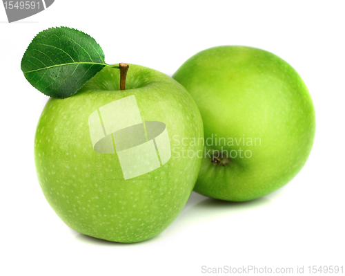 Image of Green apples with leaves