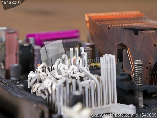 Image of molten heat sink on computer mainboard