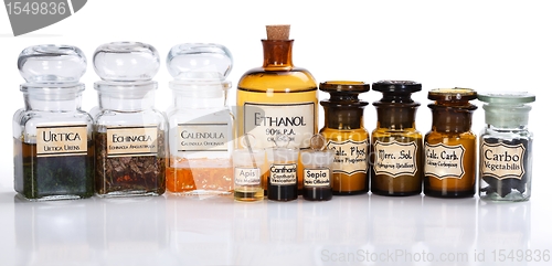 Image of Various pharmacy bottles of homeopathic medicine