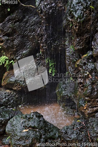 Image of Waterfall on black basalt rock