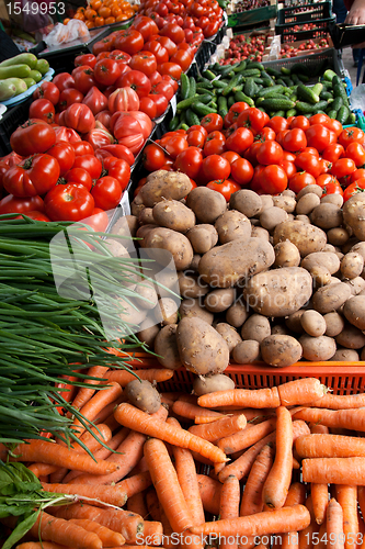 Image of Fruits and vegetables in a market