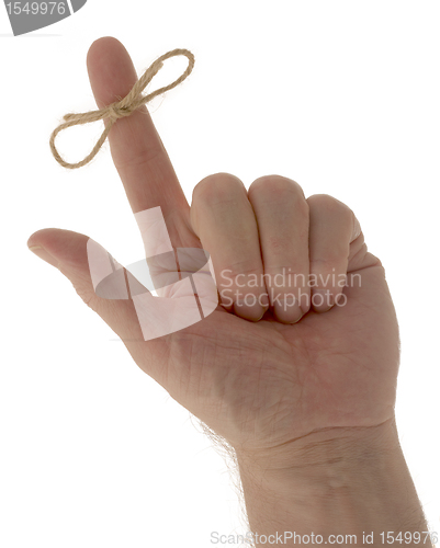 Image of Hand with reminder string on finger