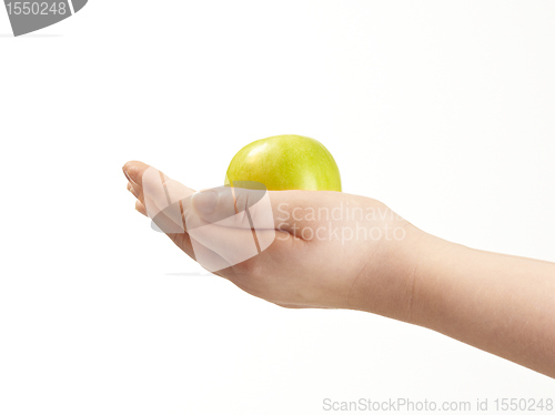 Image of Apple in the palms og childs hands