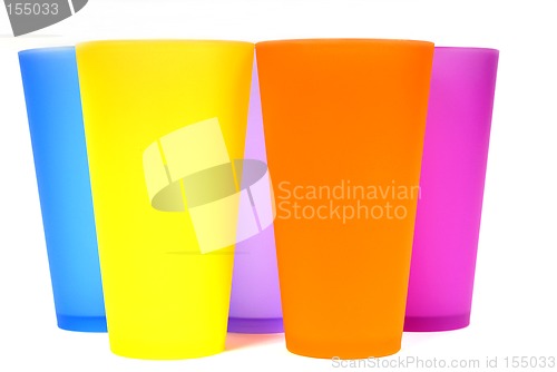 Image of Five colorful glasses front view