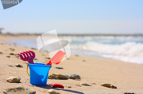 Image of Plastic bucket on the beach