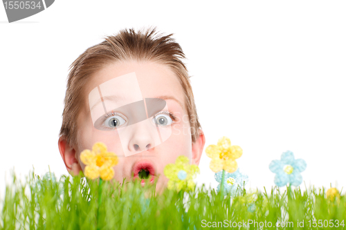 Image of Spring portrait of surprised boy