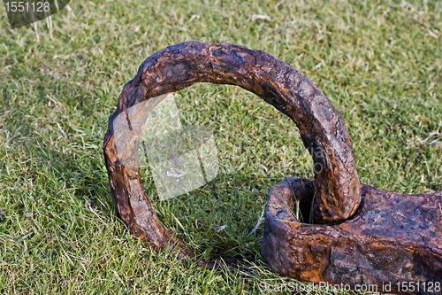Image of rusty ring in green grass