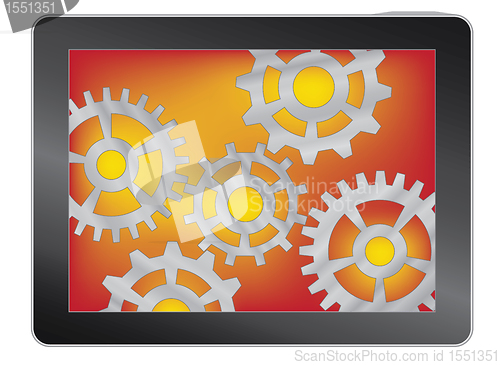 Image of tablet with gears 