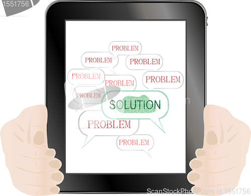Image of The word SOLUTIONS in tablet pc