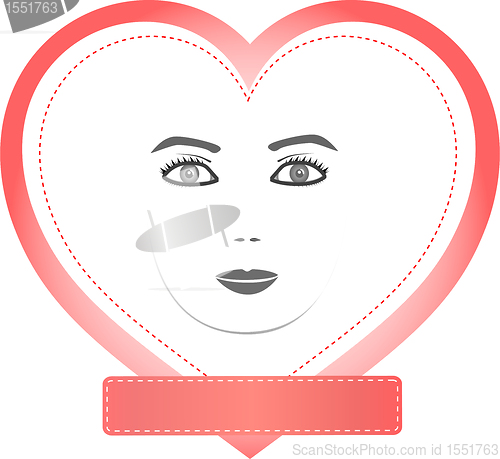 Image of female face in a heart with empty pink copy space