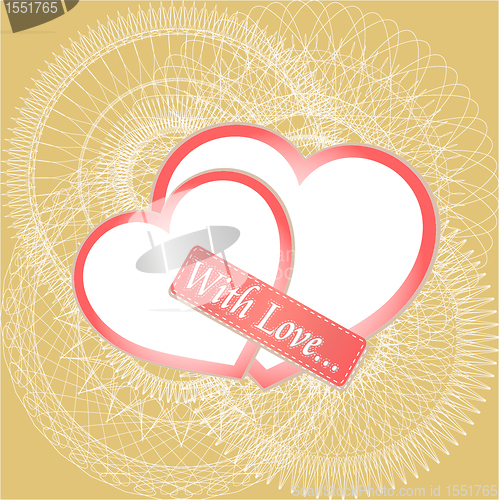 Image of Valentine's backgrounds over abstract textile with two hearts
