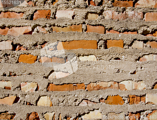 Image of Old red brick and concrete wall background 
