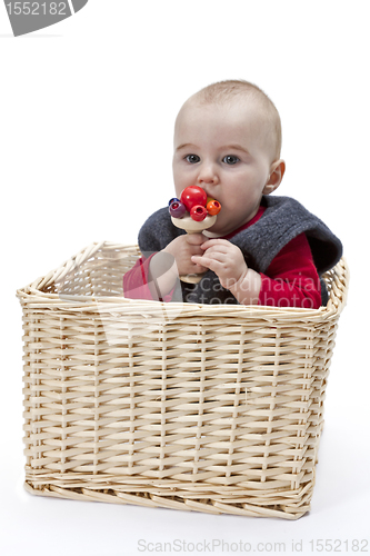 Image of toddler in wickerbasket