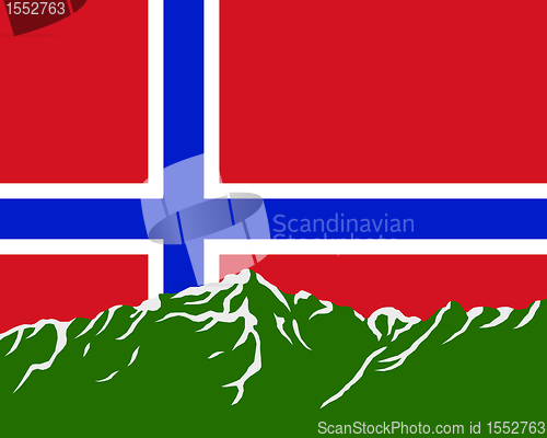 Image of Mountains with flag of Norway