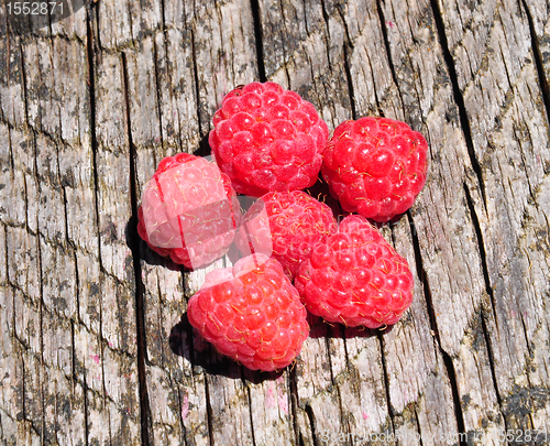 Image of Raspberries on wood