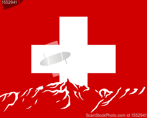 Image of Mountains with flag of Switzerland